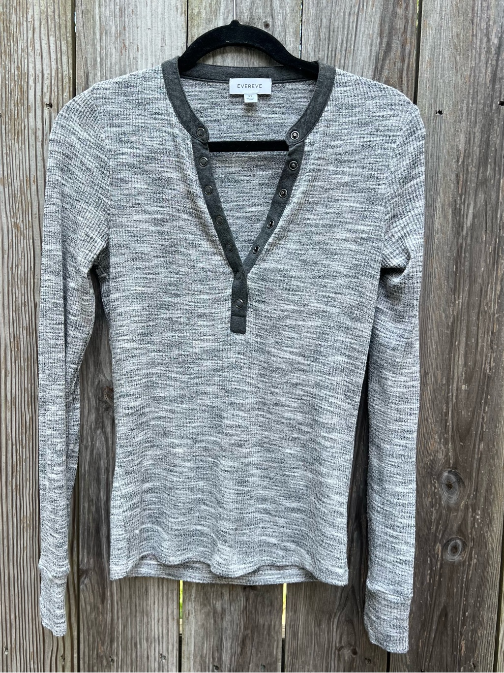 Evereve Waffle Knit Pullover Top Gray Snap Collar Women’s Xs